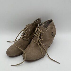 Suede Lace-Up Wedge Ankle Boots In Taupe Route 66 Chic Comfort Footwear